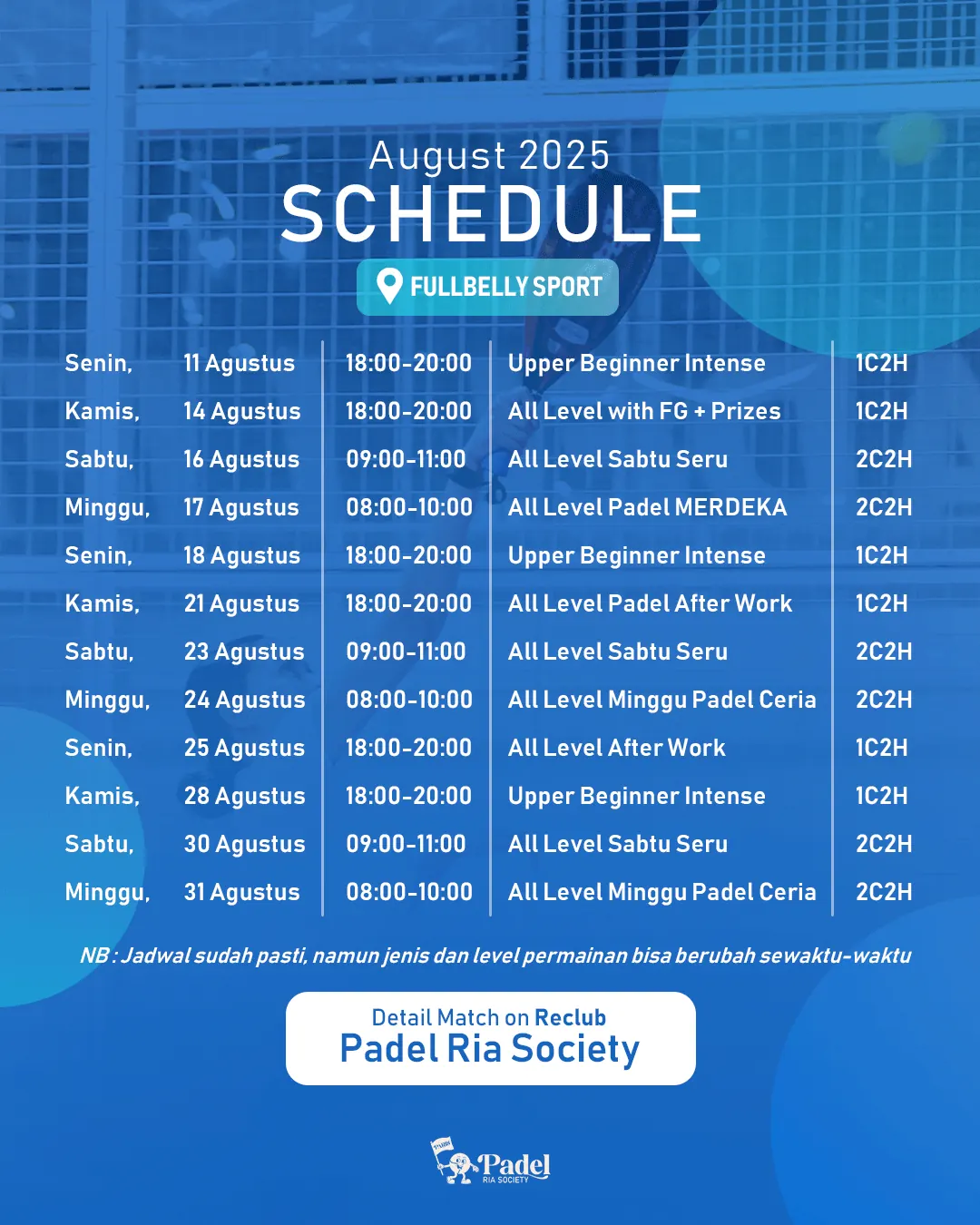 Konten jadwal main bulanan